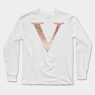 V rose gold glitter monogram letter Long Sleeve T-Shirt